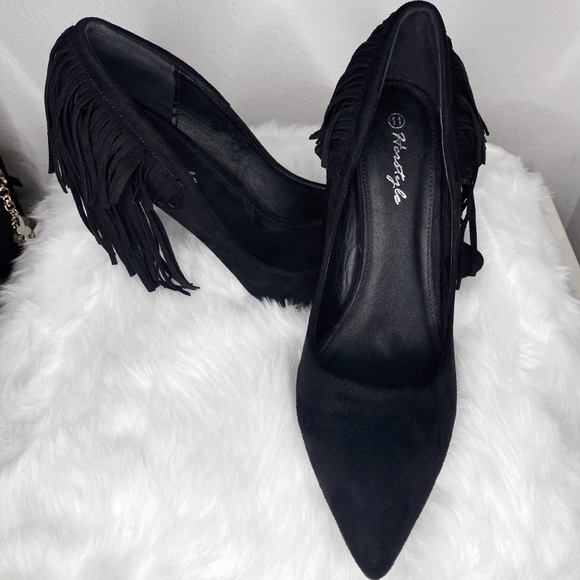 HERSTYLE | Women’s Black Fringe Stiletto Heel | - Picture 1 of 3
